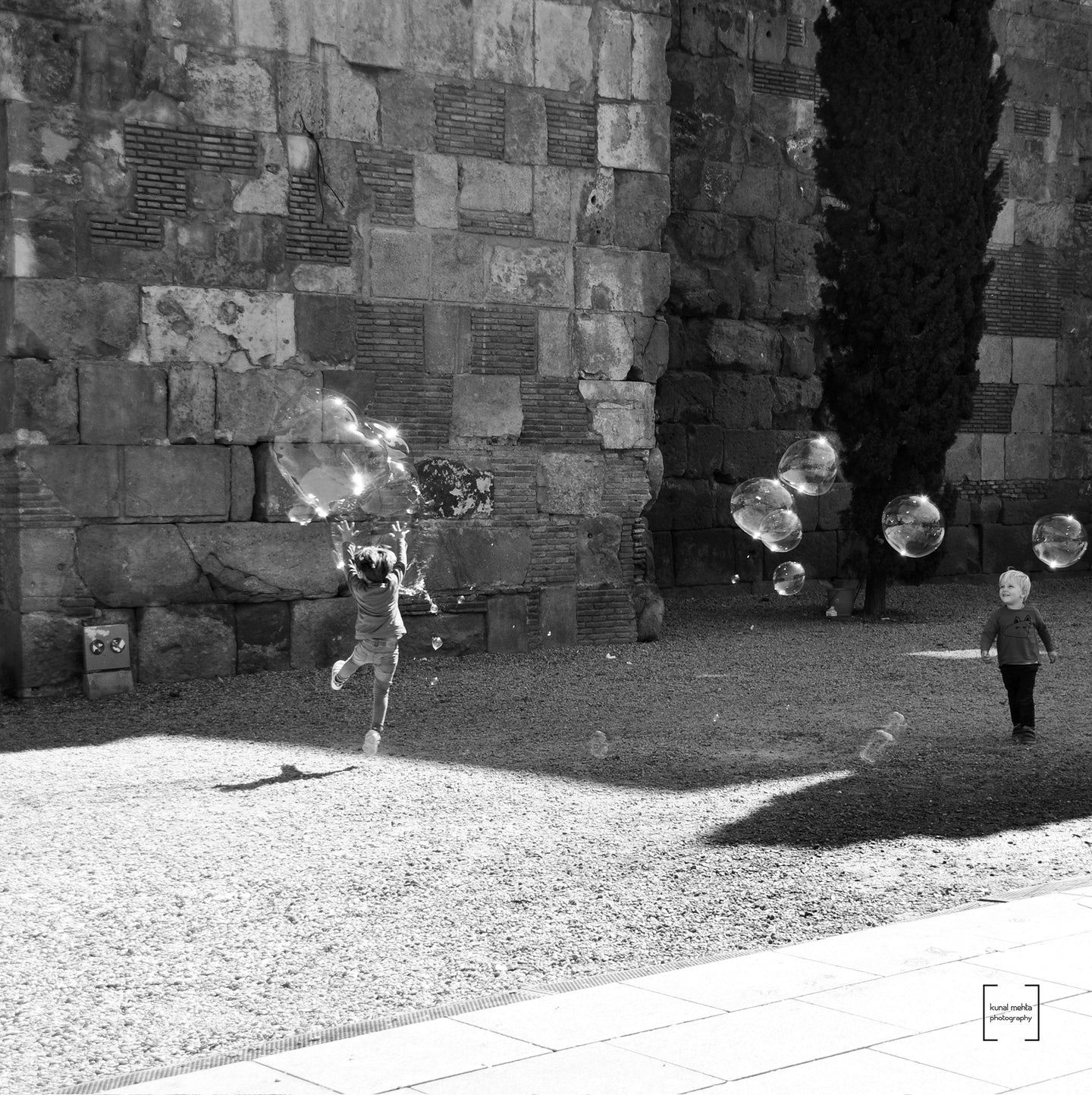 Children playing with bubbles
